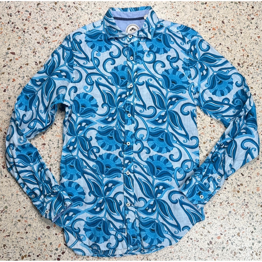 Ganesh Men's Long Sleeve Flower Pattern Button Up Shirt Size Small